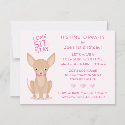 Pretty in Pink Chihuahua 招待状 (正面)