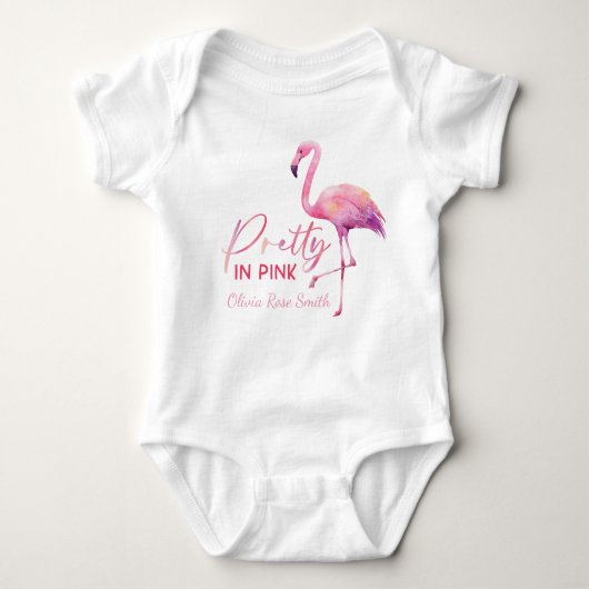 Pretty in Pink Flamingo Baby Shower Bodysuit ベビーボディスーツ (正面)