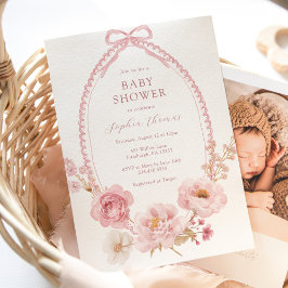 Pretty in Pink Floral Baby Shower  招待状