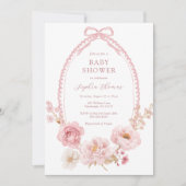 Pretty in Pink Floral Baby Shower  招待状 (正面)