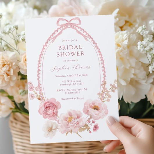 Pretty in Pink Floral Bridal Shower 招待状