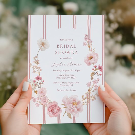 Pretty in Pink Floral Bridal Shower Invitation 招待状