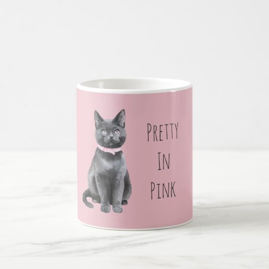 Pretty in Pink Grey Cat コーヒーマグカップ (中央)