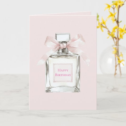 Pretty in Pink Perfume Bottle Bow Birthday カード (黄色い花)