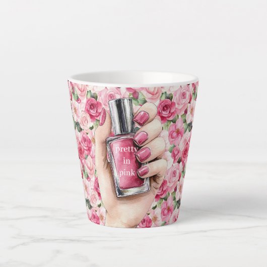 Pretty in Pink Roses Floral Hand Nail Polish カフェラテマグ (正面)
