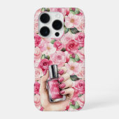 Pretty in Pink Roses Floral Hand Nail Polish iPhoneケース (裏面)