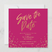 Pretty in Pink Save the Date ゴールドグリッター 招待状 (正面)