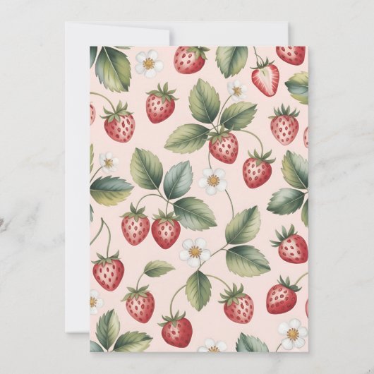 Pretty in Pink Strawberry First Birthday 招待状 (裏面)