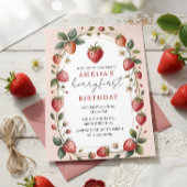 Pretty in Pink Strawberry First Birthday 招待状