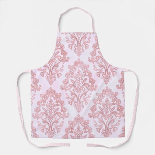 Pretty in Pink Victorian Damask Watercolor Pattern エプロン (正面)