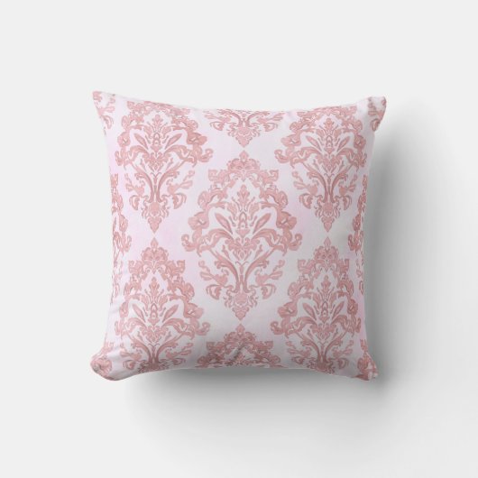 Pretty in Pink Victorian Damask Watercolor Pattern クッション (正面)