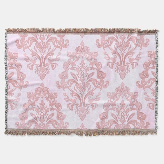 Pretty in Pink Victorian Damask Watercolor Pattern スローブランケット (正面)