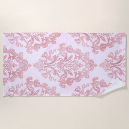 Pretty in Pink Victorian Damask Watercolor Pattern ビーチタオル