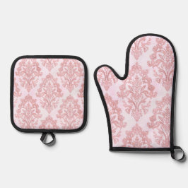 Pretty in Pink Victorian Damask Watercolor Pattern 鍋つかみ&鍋敷きセット