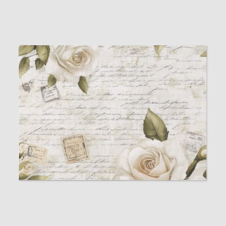 Pretty Ivory Roses on Simulated Text and Stamps 薄葉紙