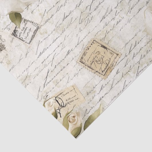 Pretty Ivory Roses on Simulated Text and Stamps 薄葉紙 (詳細)
