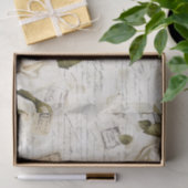 Pretty Ivory Roses on Simulated Text and Stamps 薄葉紙 (ギフト)