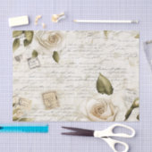 Pretty Ivory Roses on Simulated Text and Stamps 薄葉紙 (クラフト)