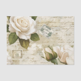 Pretty Ivory Roses with Simulated Text and Stamps 薄葉紙