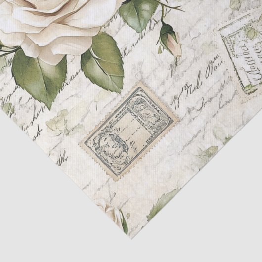 Pretty Ivory Roses with Simulated Text and Stamps 薄葉紙 (詳細)