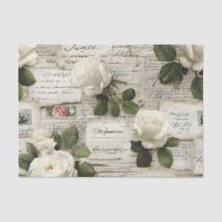 Pretty Ivory Roses with Simulated Text and Stamps 薄葉紙