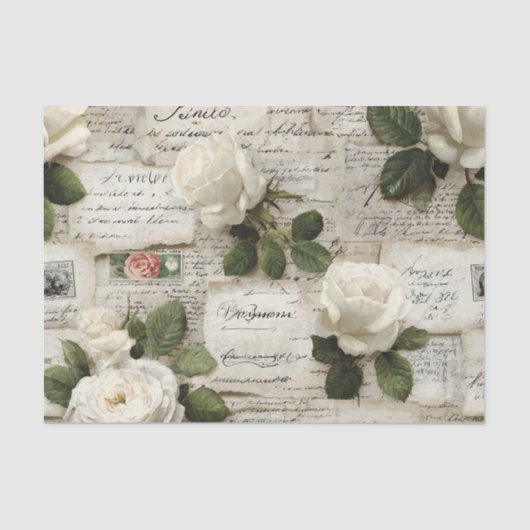 Pretty Ivory Roses with Simulated Text and Stamps 薄葉紙 (正面)