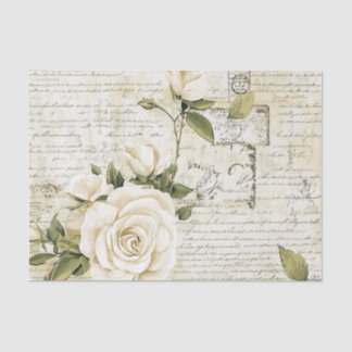 Pretty Ivory Roses with Simulated Text and Stamps 薄葉紙