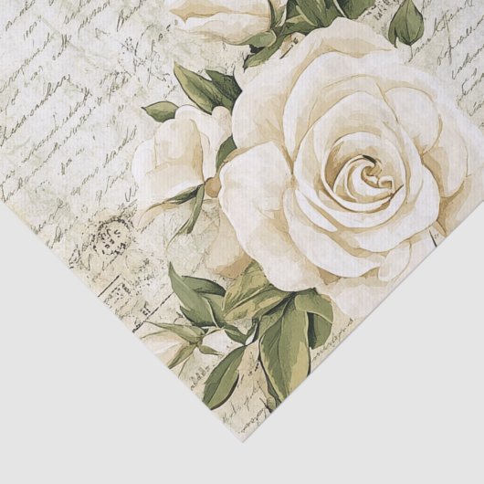 Pretty Ivory Roses with Simulated Text and Stamps 薄葉紙 (詳細)