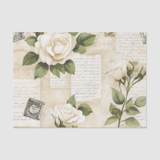 Pretty Ivory Roses with Simulated Text and Stamps 薄葉紙