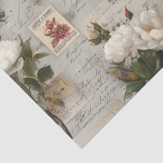 Pretty Ivory Roses with Simulated Text and Stamps 薄葉紙 (詳細)