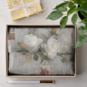 Pretty Ivory Roses with Simulated Text and Stamps 薄葉紙 (ギフト)