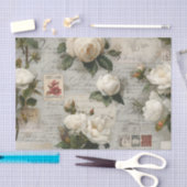 Pretty Ivory Roses with Simulated Text and Stamps 薄葉紙 (クラフト)