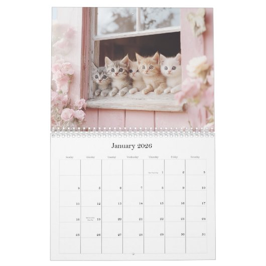 Pretty Kittens Pastel Pink 2026 Wall Calendar カレンダー (1月 2026)