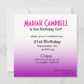 Pretty Lady バースデー カクテル 紫/フューシャ 招待状 (裏面)