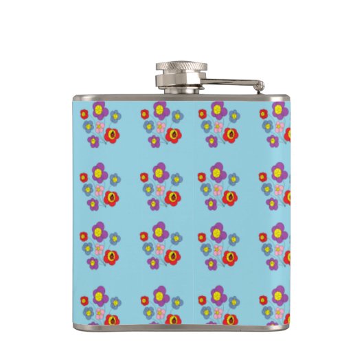 Pretty Ladybug and Flowers Light Blue Pattern フラスク (裏面)
