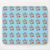 Pretty Ladybug and Flowers Light Blue Pattern マウスパッド (正面)