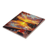 Pretty Lake Side View of a Sunrise and Warm Coffee タイル (側面)