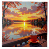 Pretty Lake Side View of a Sunrise and Warm Coffee タイル (正面)