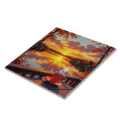 Pretty Lake Side View of a Sunrise and Warm Coffee タイル (側面)