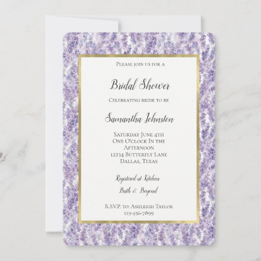 Pretty Lavender Flowers Bridal Shower 招待状 (正面)