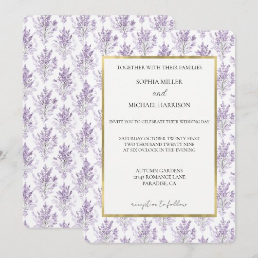 Pretty Lavender Flowers Wedding 招待状 (正面/裏面)