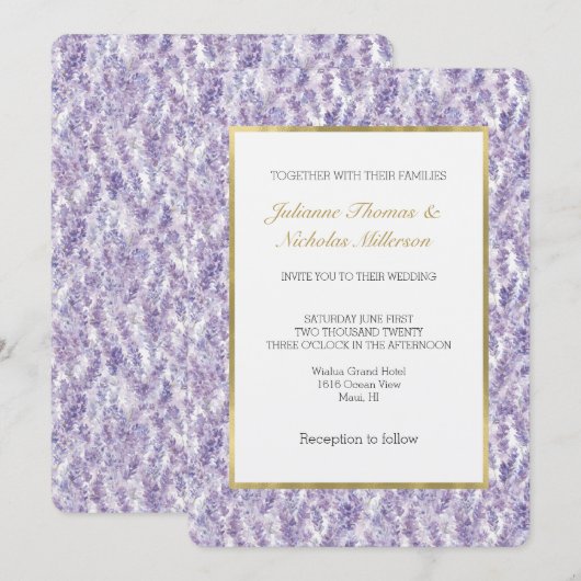 Pretty Lavender Flowers Wedding 招待状 (正面/裏面)