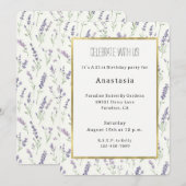 Pretty Lavender White Flowers Birthday 招待状 (正面/裏面)