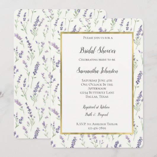 Pretty Lavender White Flowers Bridal Shower 招待状 (正面/裏面)