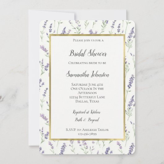 Pretty Lavender White Flowers Bridal Shower 招待状 (正面)