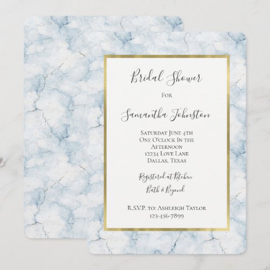 Pretty Light Blue Bridal Shower  招待状 (正面/裏面)