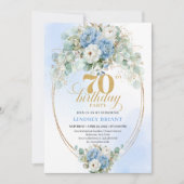 Pretty Light Blue Peonies 70th Birthday Invitation 招待状 (正面)