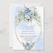 Pretty Light Blue Peony Eucalyptus Bridal Shower 招待状 (正面)