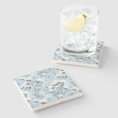 Pretty Light Blue White Floral ストーンコースター (横)