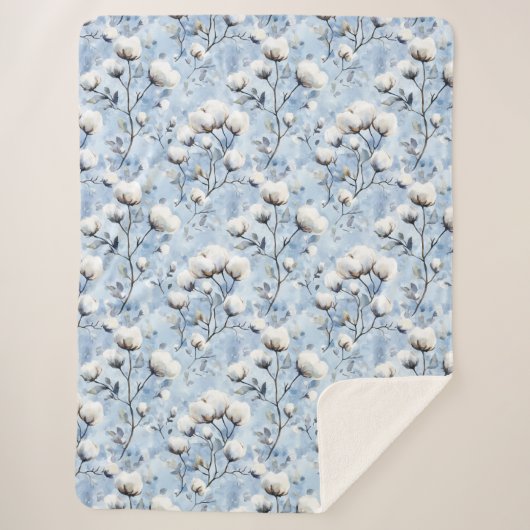 Pretty Light Blue White Floral Bridal Shower シェルパブランケット (正面)